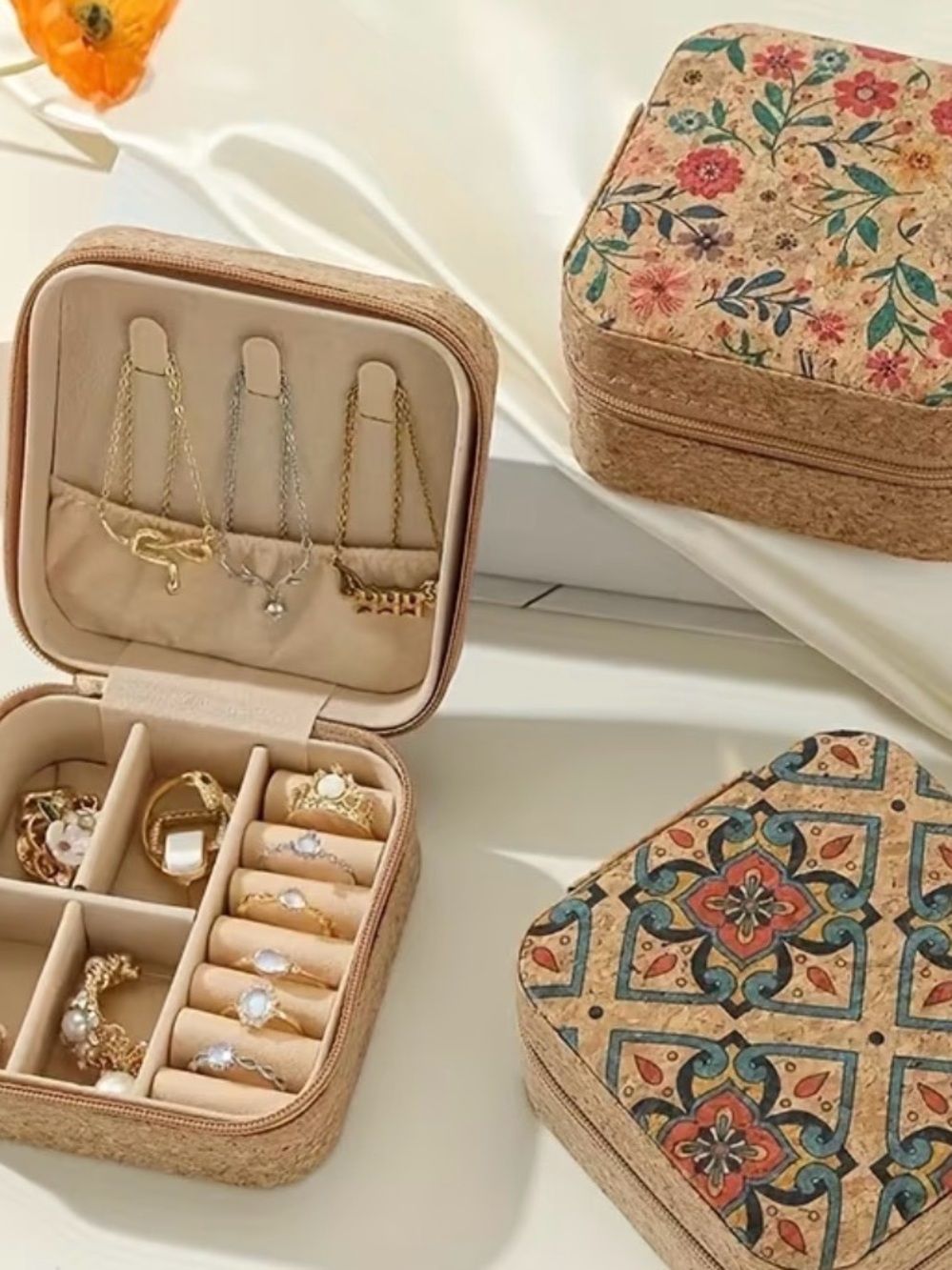 Boho Jewelry Travel Case with Ring & Necklace Storage